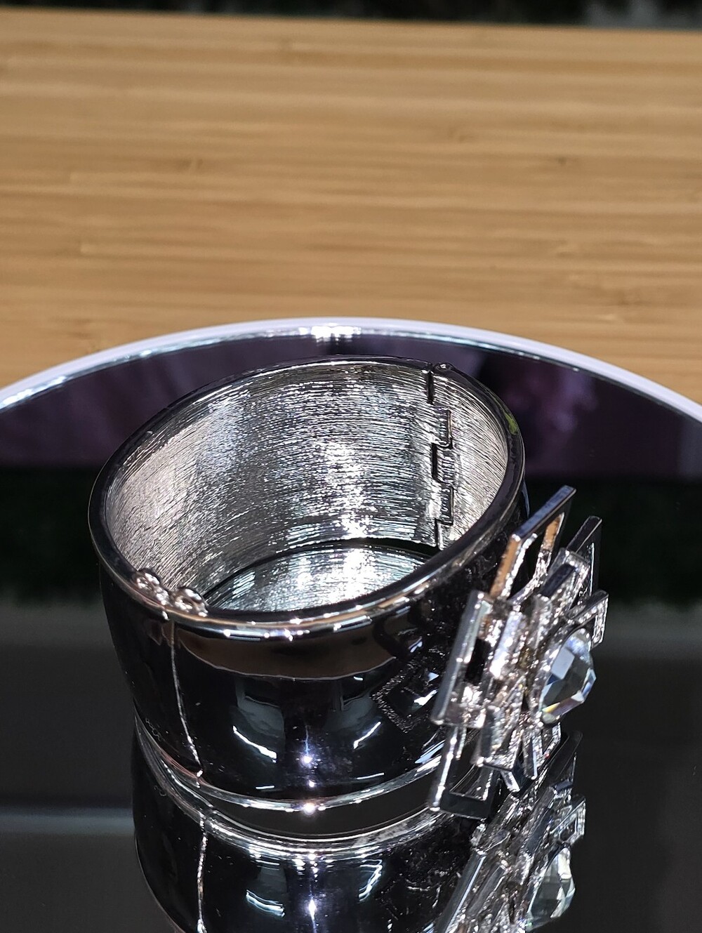 VALESKA Royal Roulette" Black Enamel and Clear Stone Bangle Bracelet - Picture 10 of 10